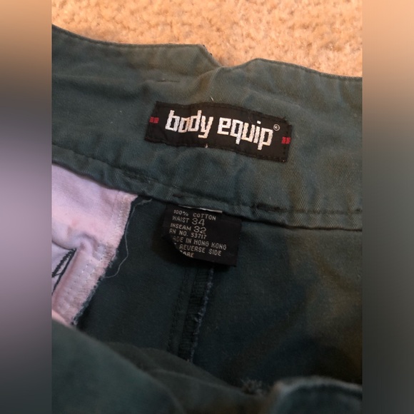 BODY EQUIP Pants Mens 34 x 32  Green Cotton With 3 Pockets Straight Leg - Picture 2 of 8